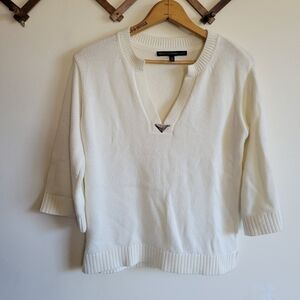 White House Black Market 3/4 Sleeve Heavy Sweater Knit Cream White XS